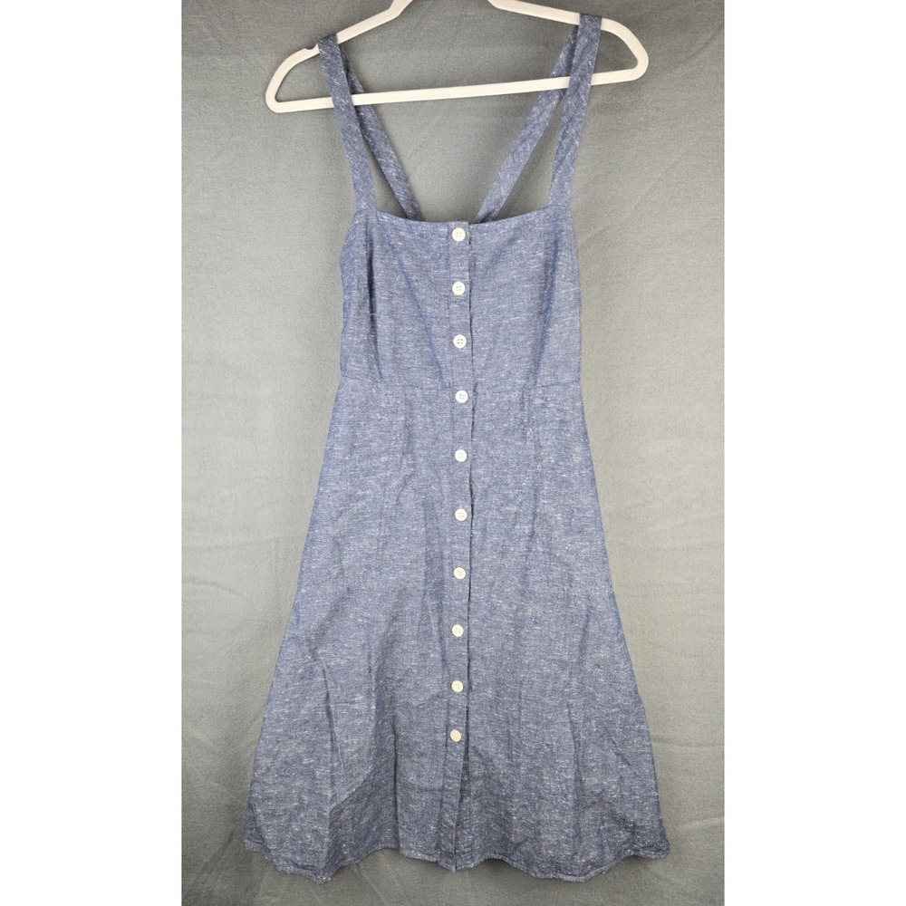 Madewell Dress Womens 8 Blue Button Front Cotton A-Line Summer Sundress Pockets